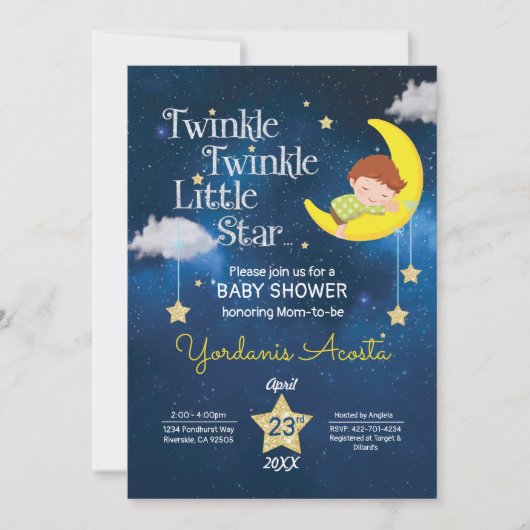 Braunes Haar Twinkle Twinkle Little Star Einladung (Vorderseite)