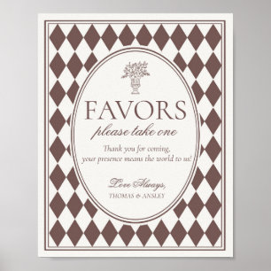 Braunes Harlekin-Karo-Hochzeitsgunst-Schild Poster