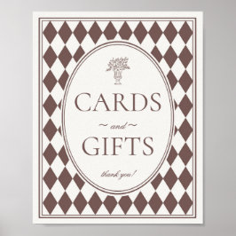 Braunes Harlekin-Karo-Karten- und Geschenke-Schild Poster