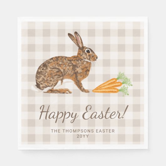 Braunes Häschen und Karotten Frohe Ostern Beige Serviette (Vorderseite)