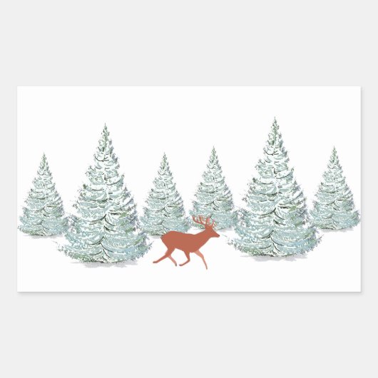 Braunes Hirsch unter schneebedeckten Spruce Trees Rechteckiger Aufkleber (Vorderseite)