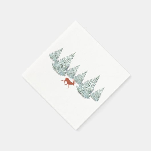 Braunes Hirsch unter schneebedeckten Spruce Trees Serviette (Ecke)