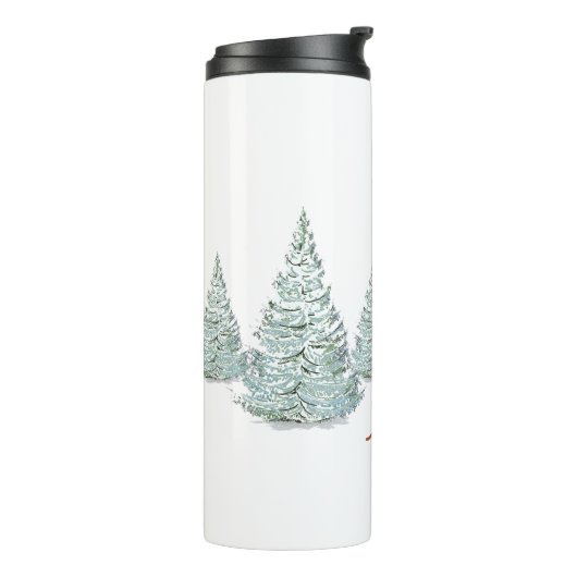 Braunes Hirsch unter schneebedeckten Spruce Trees Thermosbecher (Nach links gedreht)