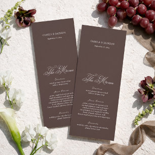 Braunes Hochzeitsmenükarten im Stil von altem Geld Einladung