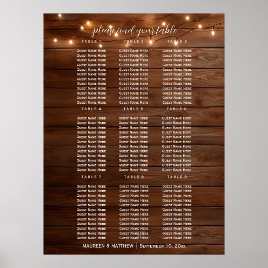 Braunes Holz Streichelleuchten 9 Tische Hochzeitss Poster (Vorne)