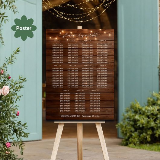 Braunes Holz String Lights 11 Tische Hochzeitssitz Poster