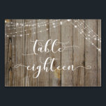 Braunes Holz und Lights Tafel 18 Karten<br><div class="desc">Diese rustikale, elegante Hochzeitssuite und Veranstaltungsinklusive präsentiert einige beliebte Trends im Hochzeitsdesign in einer neuen Art und Weise. Mit einem braunen Holzhintergrund und zwei Fäden mit funkelnden hellen Akzenten habe ich einen schönen modernen Script-Schriftart kombiniert, um Grafiken zu rendern, die Schlüsselwörter und Sätze im Design-Set darstellen. In dieser Tischkarte lautet...</div>