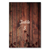 Braunes Holz und rote Imitate Hochzeit Tischnummer (Vorderseite)