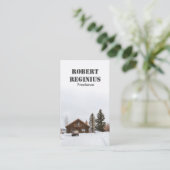 braunes Holzhaus auf schneebedecktem Boden Visitenkarte (Stehend Vorderseite)