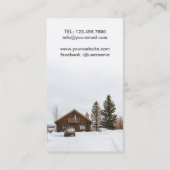 braunes Holzhaus auf schneebedecktem Boden Visitenkarte (Rückseite)
