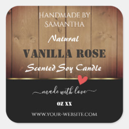 Braunes Holzkörnchen Verpackungsetiketten Herz Quadratischer Aufkleber