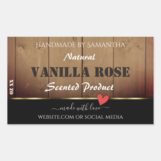 Braunes Holzkörnchen Verpackungsetiketten Herz Rechteckiger Aufkleber (Vorderseite)