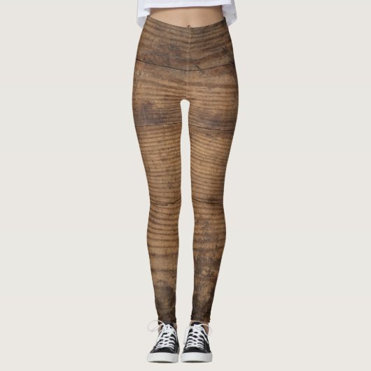 Braunes Holztextur Abstrakter Hintergrund Leggings (Vorderseite)