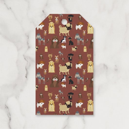 Braunes Hundemuster. Geschenkanhänger (Rückseite)