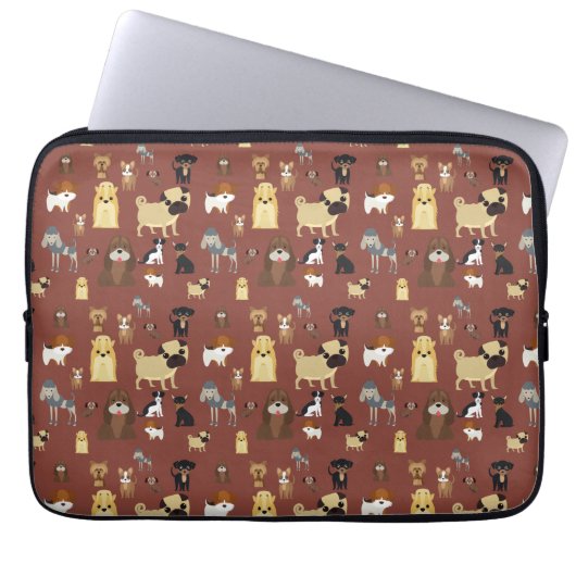 Braunes Hundemuster. Laptopschutzhülle (Vorderseite)