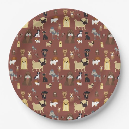 Braunes Hundemuster. Pappteller (Vorderseite)