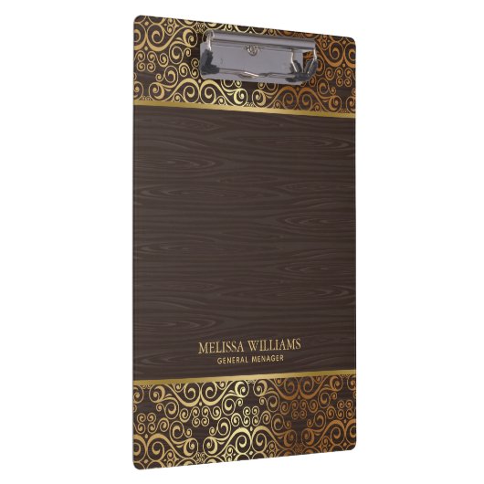 Braunes Imitat Holz mit goldenen Wirbel Grenze Klemmbrett (Rechts)