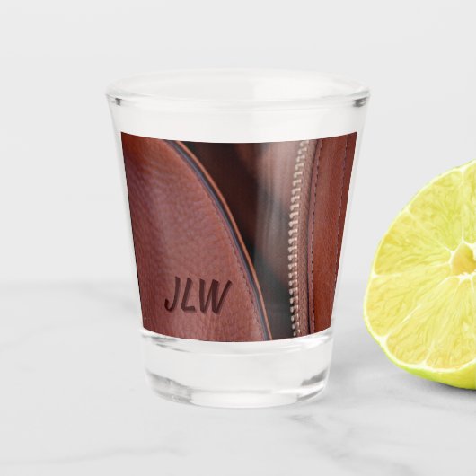 Braunes Imitat Leder mit geöffnetem Zipper Schnapsglas (Vorderseite)