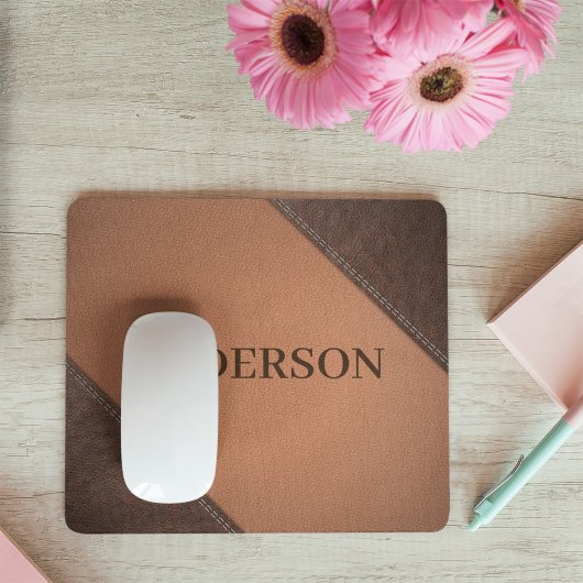 Braunes Imitat Leder mit Nähstich-Effekt Mousepad
