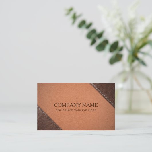 Braunes Imitat Leder mit Nähstich-Effekt Visitenkarte (Stehend Vorderseite)