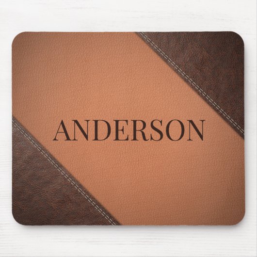 Braunes Imitat Leder mit Nähsticken Mousepad (Vorne)