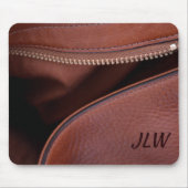 Braunes Imitat Leder mit Zipper und Initialen Mousepad (Vorne)
