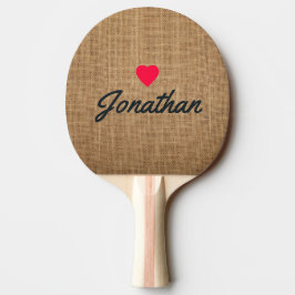 Braunes Jute Vintage Herz Signatur Tischtennis Schläger