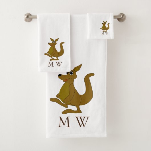Braunes Känguru-Design Monogramm Badhandtuch Set (Insitu)