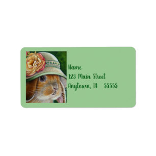 Braunes Kaninchen im Frühling Bonnet Wasserfarben Adressaufkleber