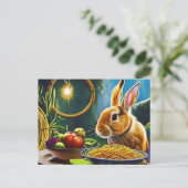 Braunes Kaninchen mit einer Spaghetti-Schüssel Postkarte (Stehend Vorderseite)