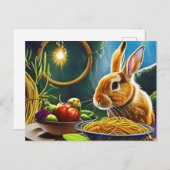 Braunes Kaninchen mit einer Spaghetti-Schüssel Postkarte (Vorne/Hinten)