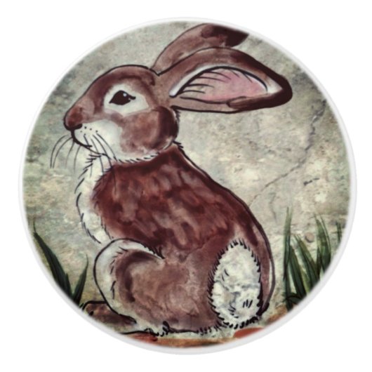 Braunes Kaninchen Naturgrauer Stein Aussehen Keramikknauf (Vorderseite)