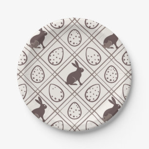 Braunes Karo-Ostern Pappteller