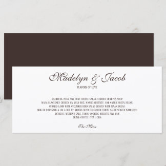 Braunes klassisches Hochzeitsmenü Menükarte
