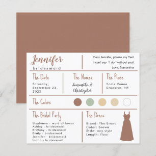 Braunes Kleid Farbe Brautjungfer Informationskarte