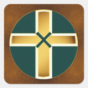 Braunes Kreuz mit Aquamarinen Hintergrundklebern Quadratischer Aufkleber