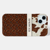 Braunes Kuhleder und monogrammierte Leder Case-Mate iPhone Hülle (Rückseite (Horizontal))