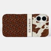 Braunes Kuhleder und monogrammierte Leder Case-Mate iPhone Hülle (Rückseite (Horizontal))