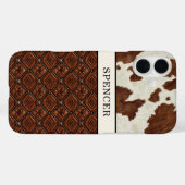 Braunes Kuhleder und monogrammierte Lederteile Case-Mate iPhone Hülle (Rückseite (Horizontal))