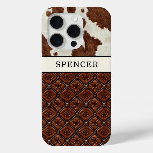 Braunes Kuhleder und monogrammierte Lederteile Case-Mate iPhone Hülle (Rückseite)