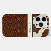 Braunes Kuhleder und monogrammierte Lederteile Case-Mate iPhone Hülle (Rückseite (Horizontal))