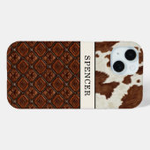 Braunes Kuhleder und monogrammierte Lederteile Case-Mate iPhone Hülle (Rückseite (Horizontal))