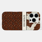 Braunes Kuhleder und monogrammierte Lederteile Case-Mate iPhone Hülle (Rückseite (Horizontal))