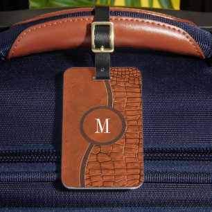 Braunes Kunstleder Krokodilhaut Luxus Monogramm Gepäckanhänger