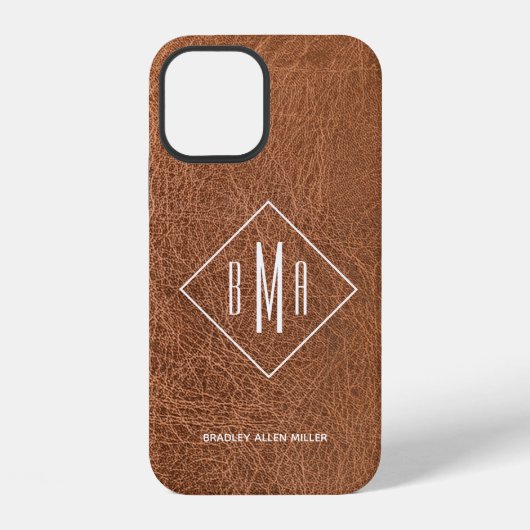 Braunes Kunstleder mit Monogramm iPhone Hülle (Rückseite)