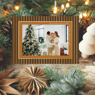 Braunes Kupfer Altes Geld Pinstripe Weihnachtsfoto Folien Feiertagskarte