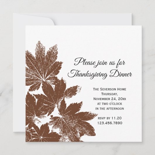Braunes Leaf Briefmarke Erntedank Abendessen Einla Einladung (Vorderseite)