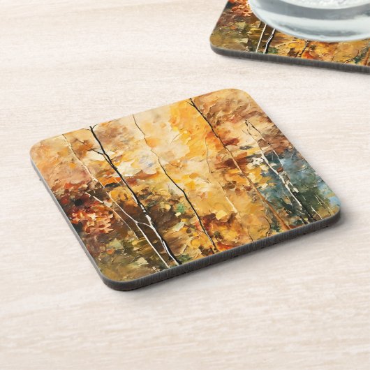 Braunes Leaf Natur Stille Abstrakte Kunst Getränkeuntersetzer (Linke Seite)