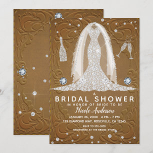 Braunes Led-Hochzeitskleid mit Diamanten Brautpart Einladung