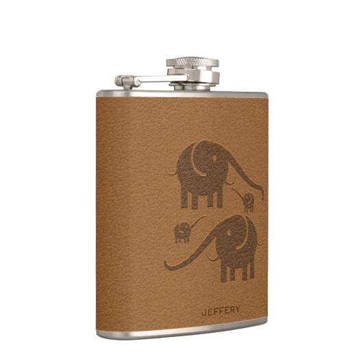 Braunes Leder aussehen Elephant Illustration Flachmann (Rechts)